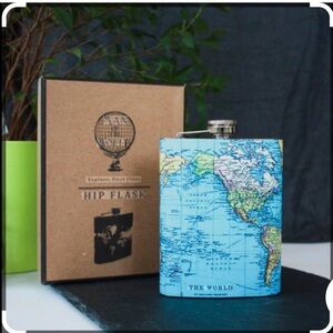 World Map Design Hip Flask